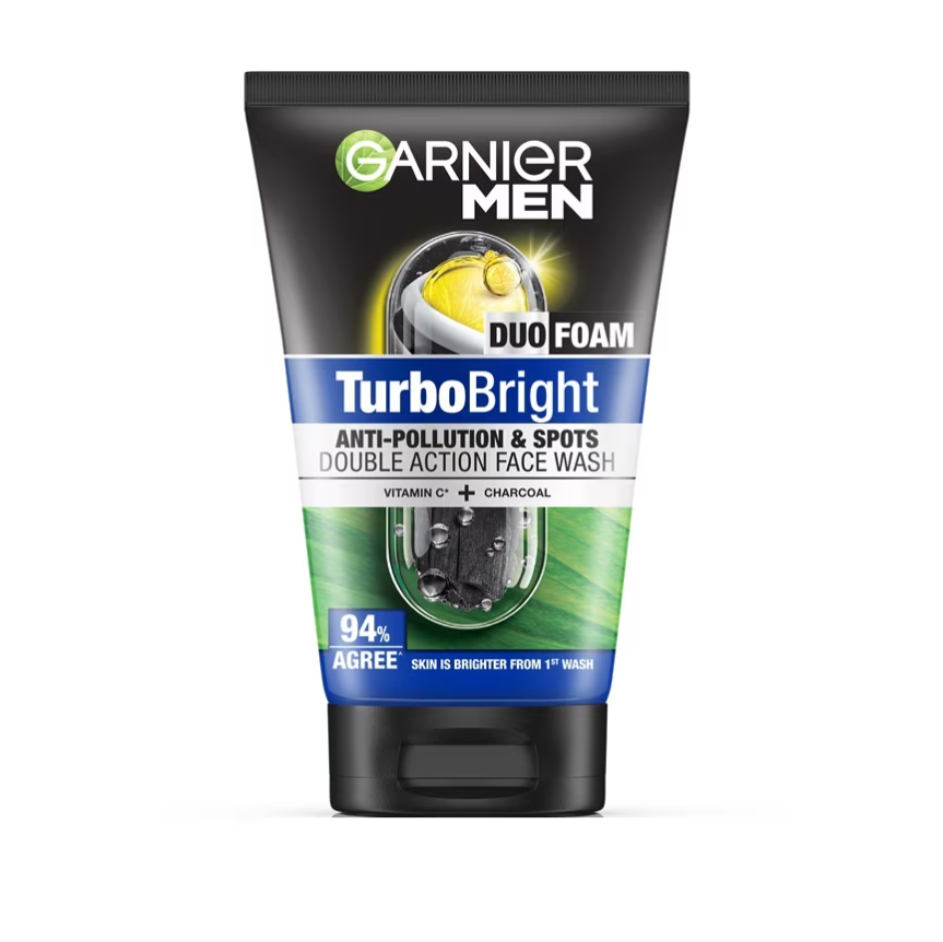 Garnier Men Turbo Bright Double Action Face Wash, 100ml
